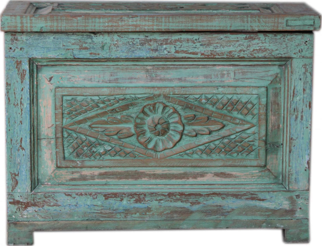 GURU SHOP Vintage Holzbox, Holztruhe, Couchtisch, Kaffeetisch aus Massivholz, Verziert - Modell 41,