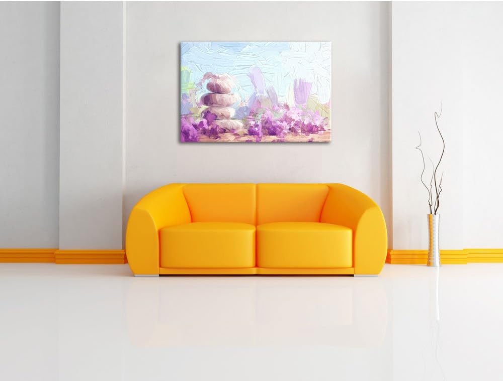 Pixxprint Lavendel Spa-Stillleben Kunst Pinsel Effekt, Format: 100x70 auf Leinwand, XXL riesige Bild