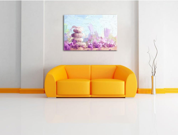 Pixxprint Lavendel Spa-Stillleben Kunst Pinsel Effekt, Format: 100x70 auf Leinwand, XXL riesige Bild