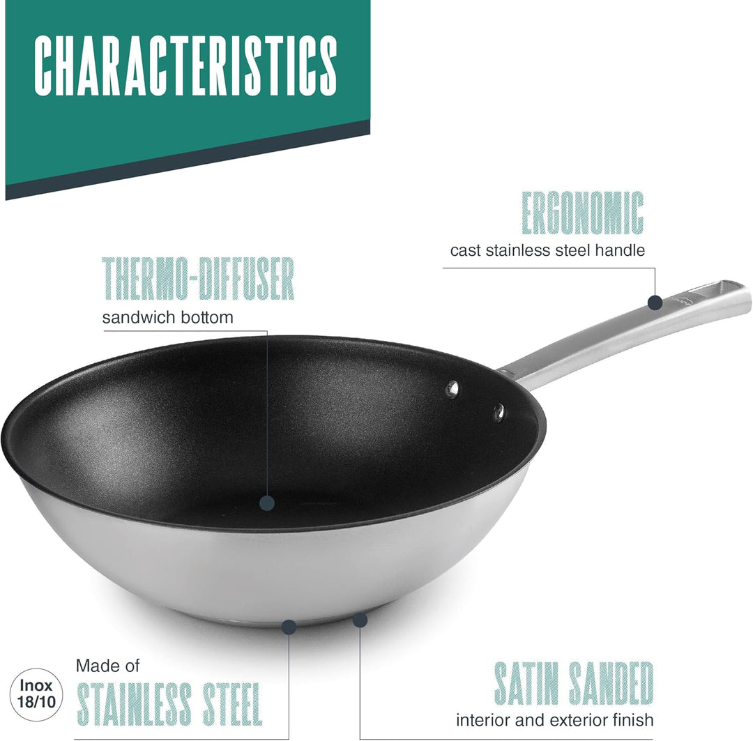 LACOR - 45728 - Wok Foodie, Edelstahl 18/10, antihaftbeschichtet, mit Titan, PFOA-frei, ergonomische