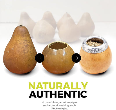 balibetov Set aus Natürlichem Kürbis Tasse für Mate Tee, Handgefertigt, Inkl. Strohhalm (Yerba Mate
