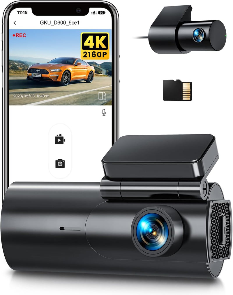 GKU Dashcam Auto Vorne Hinten 4K/2,5K WiFi Dash Cam mit 64GB SD Karte, Dual Auto Kamera mit Parküber