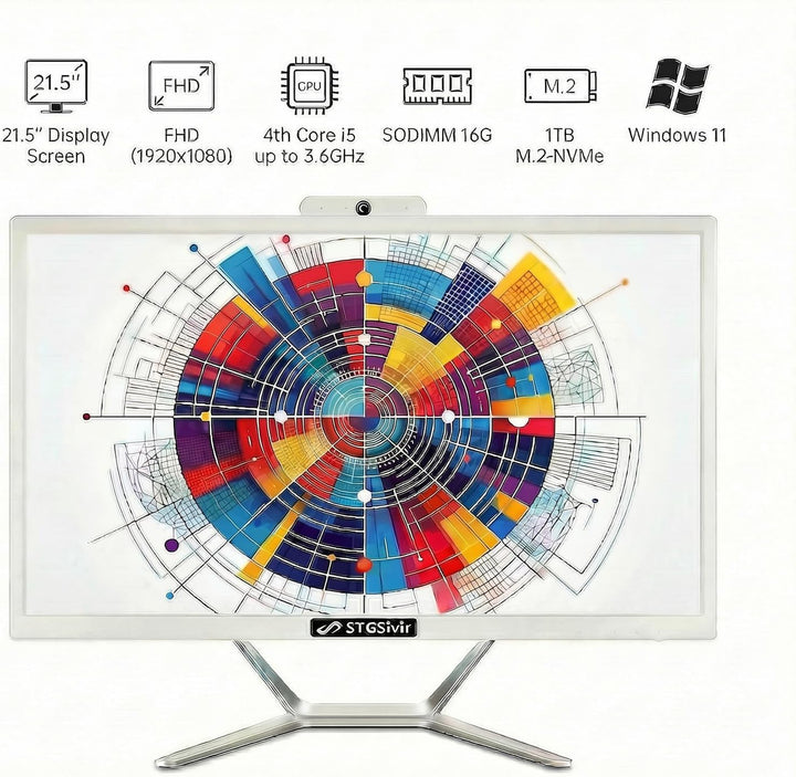 STGsivir All in One PC, 21.5" FHD Display, Core i5 bis zu 3.6 GHz, RAM 16 GB, 1TB SSD, WLAN, BlueTBo