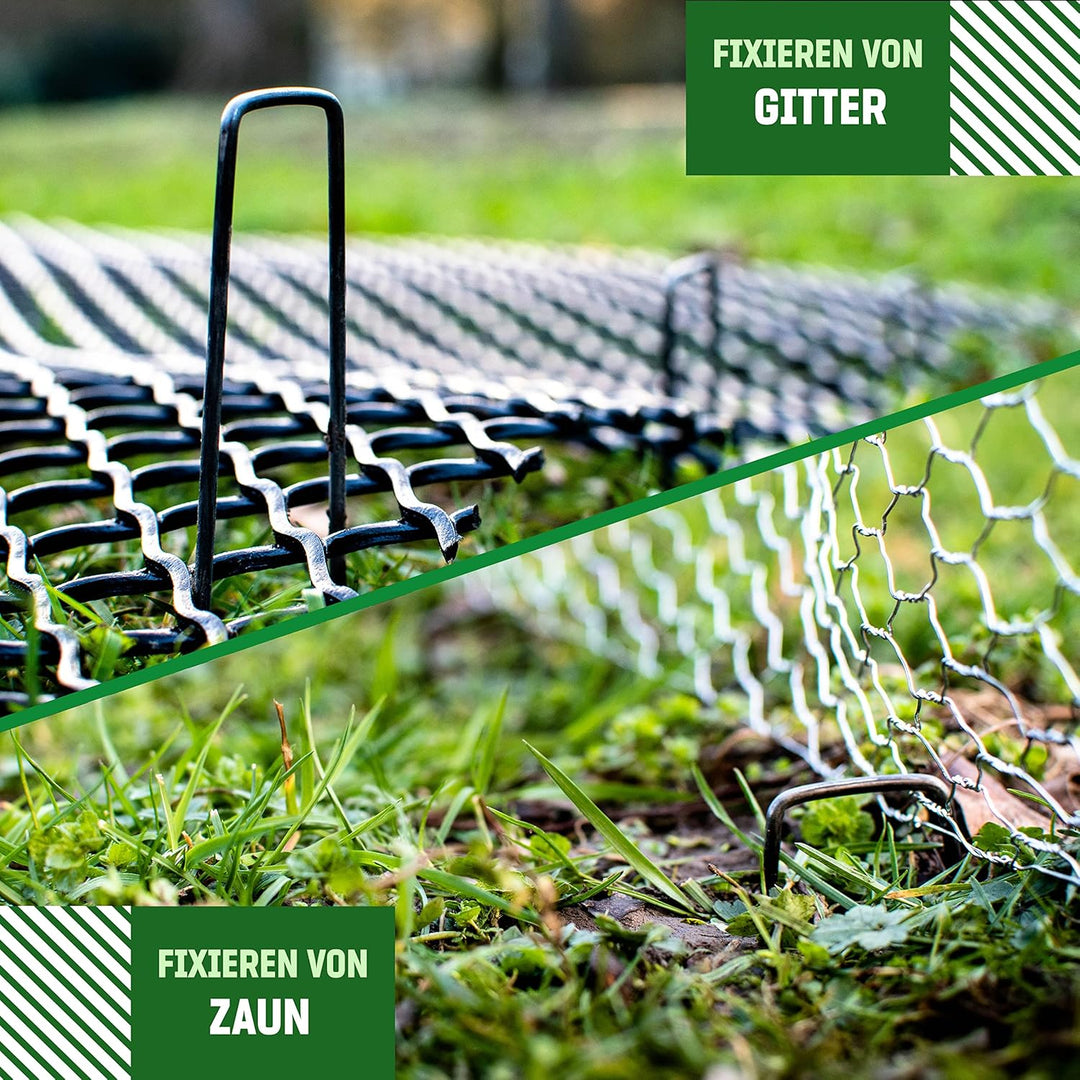 GardenGloss® Erdanker aus Stahl unverzinkt (100 Stück) - Stabile Bodenanker für Unkrautvlies, Garten