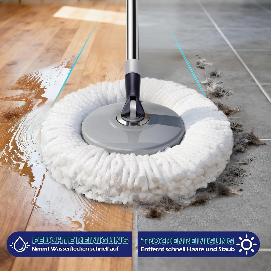 Masthome Wischmopp Set mit Eimer, 2-in-1 Putzeimer mit Wischmop,Extra 3 Mikrofaser-Pads,Wischer mit
