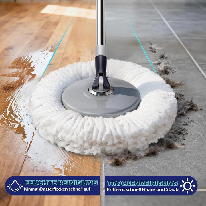 Masthome Wischmopp Set mit Eimer, 2-in-1 Putzeimer mit Wischmop,Extra 3 Mikrofaser-Pads,Wischer mit