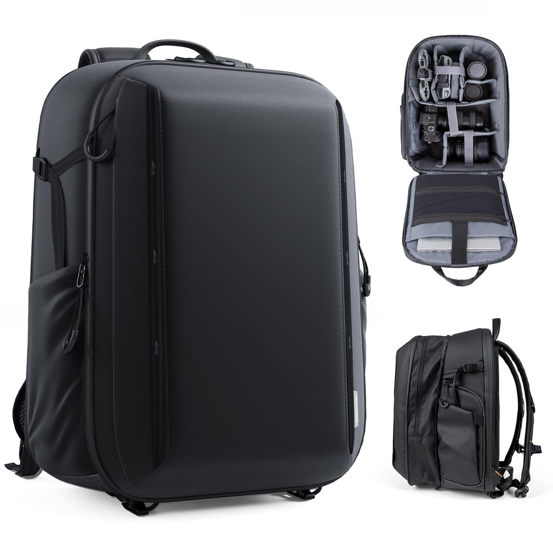 RaLeno Wasserdichter Kamerarucksack,25L+5L(erweiterbares Vorderfach) Fotorucksack, Seitentaschen mit