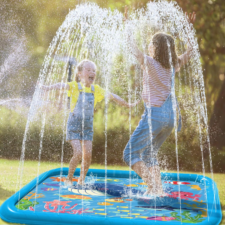 Edmirfun 170CM Splash Pad, Wasserspielmatte, Grosser Platz PVC-Spritz Sprinkler Anti-Rutsch, Kinder
