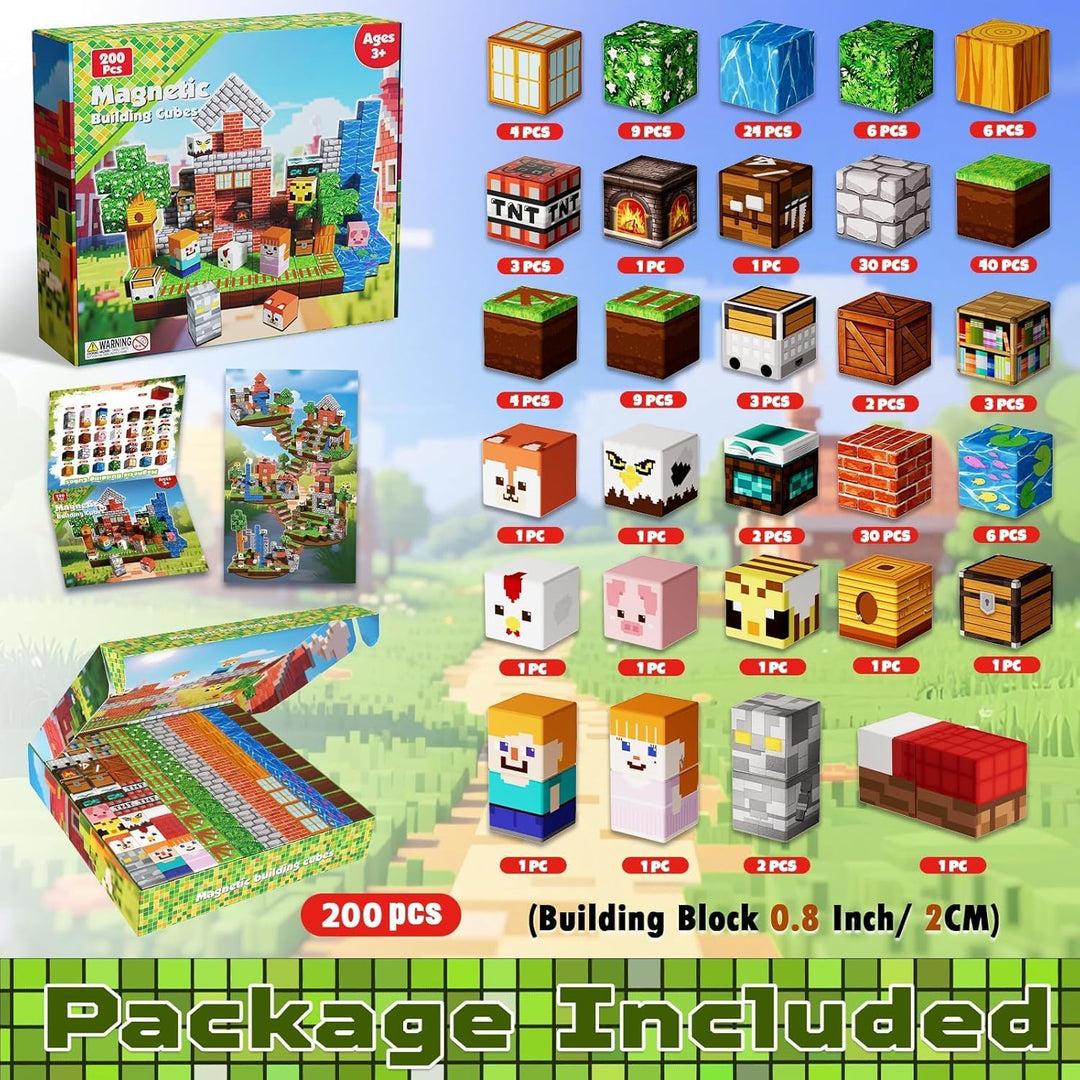 Goody King Magnetische Bausteine 200 Teile Set - Magnetbausteine mit Wald-Wiesen-Thema - Tiere & Flü
