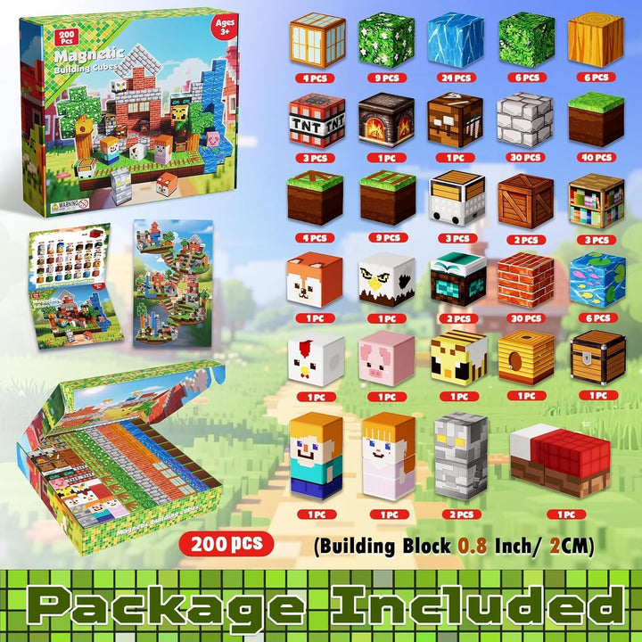 Goody King Magnetische Bausteine 200 Teile Set - Magnetbausteine mit Wald-Wiesen-Thema - Tiere & Flü