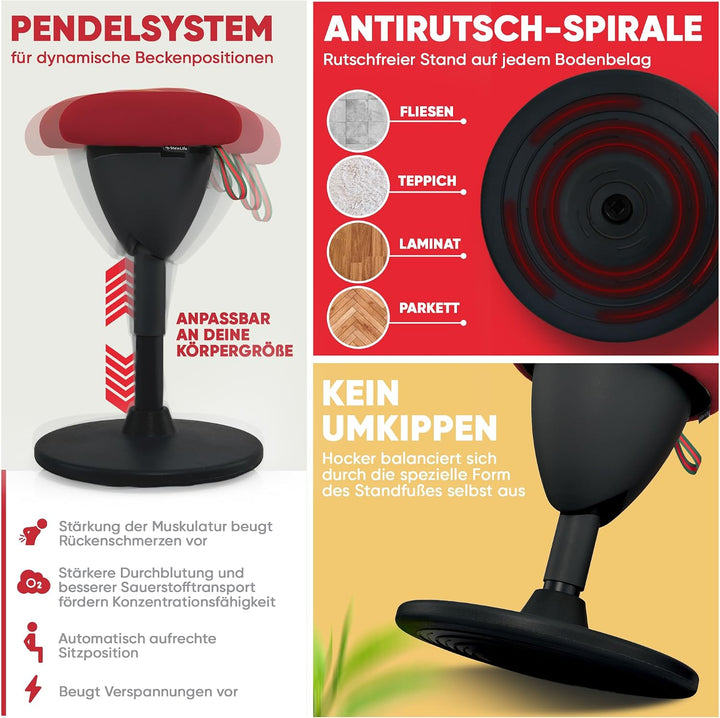 SteinLife Cone [Black Edition] - Sitzhocker ergonomisch mit Schwingeffekt - [Höhenverstellbar] - Bür