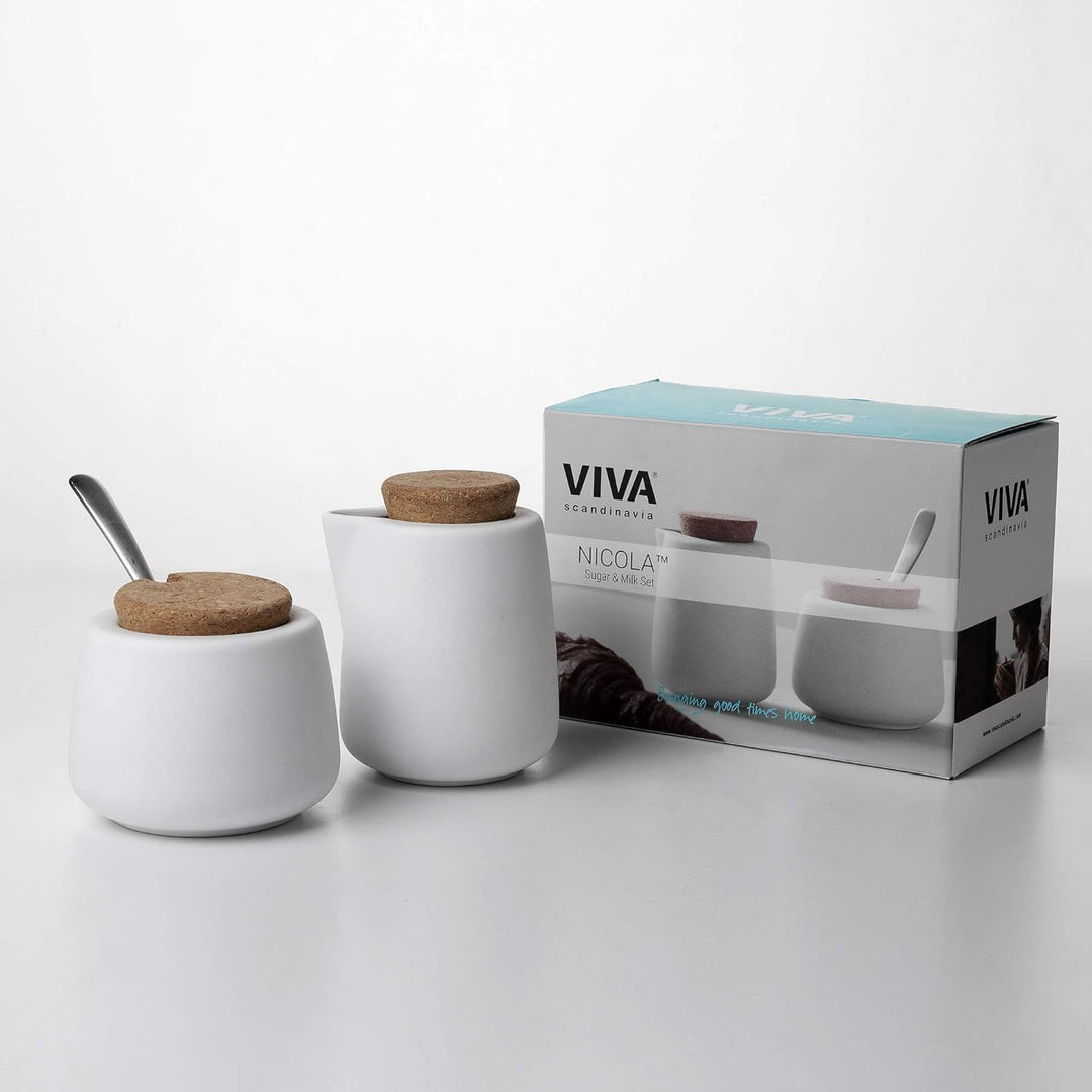 Viva Nicola Zucker- und Milchkännchen-Set, Kaffee- und Tee-Servierset aus Porzellan – Sahnekännchen