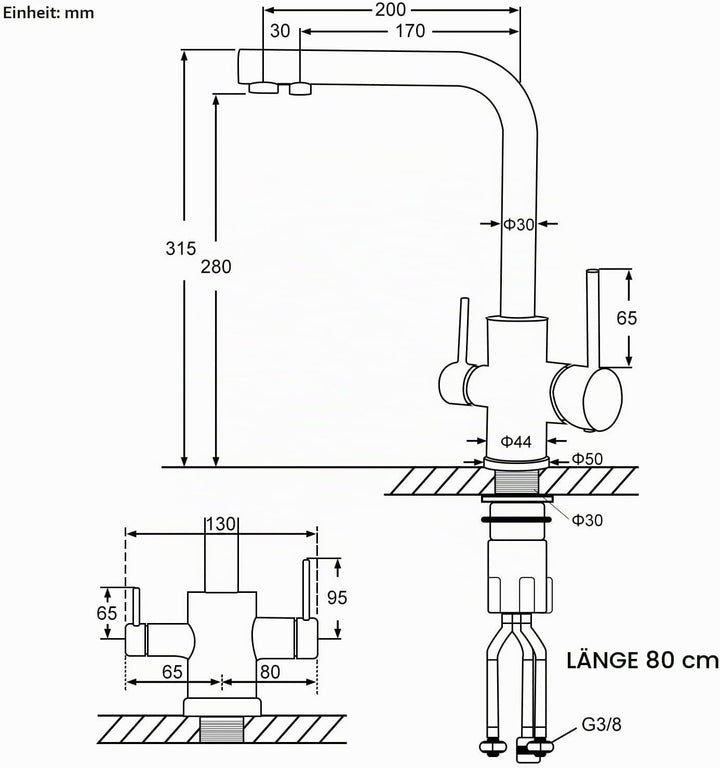 Wasserrhythm 3-Wege-Wasserhahn Küchenarmatur Küche 3 in 1 Mischbatterie Trinkwasserhahn Armatur für