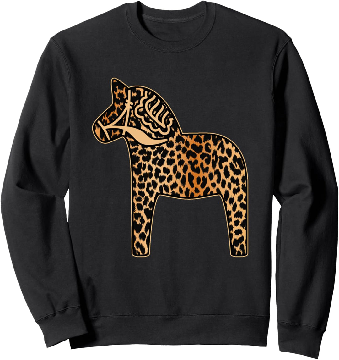 Leopard Cheetah Print Dala Pferd Dalecarlian Pferd Nordic Sweatshirt