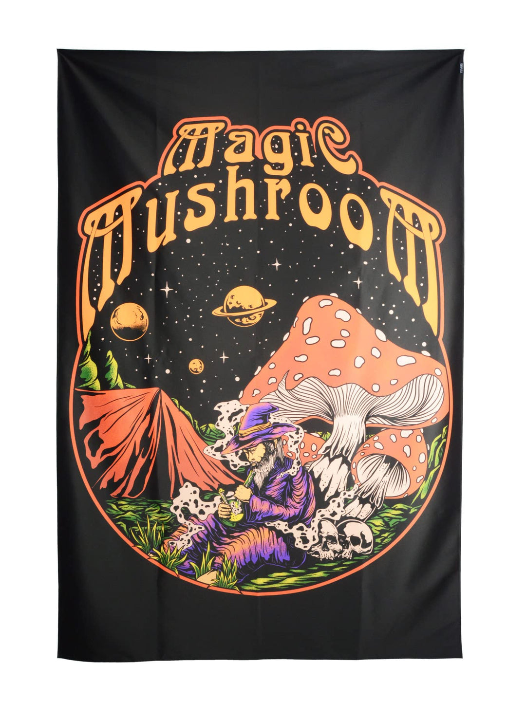 PSYWORK Schwarzlicht Stoffposter Neon | Magic Mushroom Druid | 1,5 x 2,25m | UV-aktiv | fluoresziere