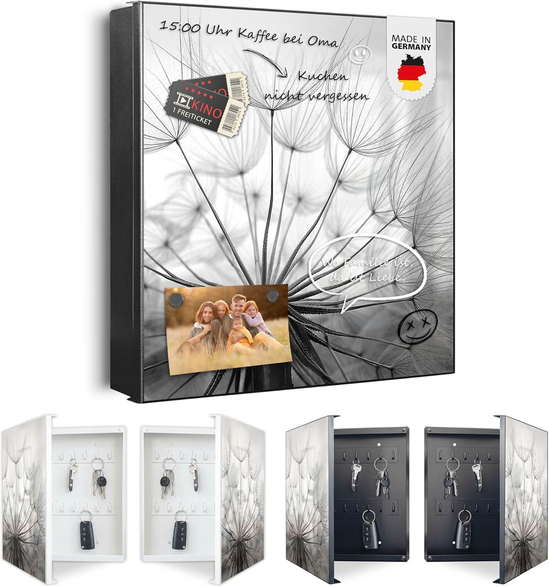 banjado Grosser Schlüsselkasten Metall - Schlüsselbox 30x30cm mit 32 Haken - Schlüsselkasten modern