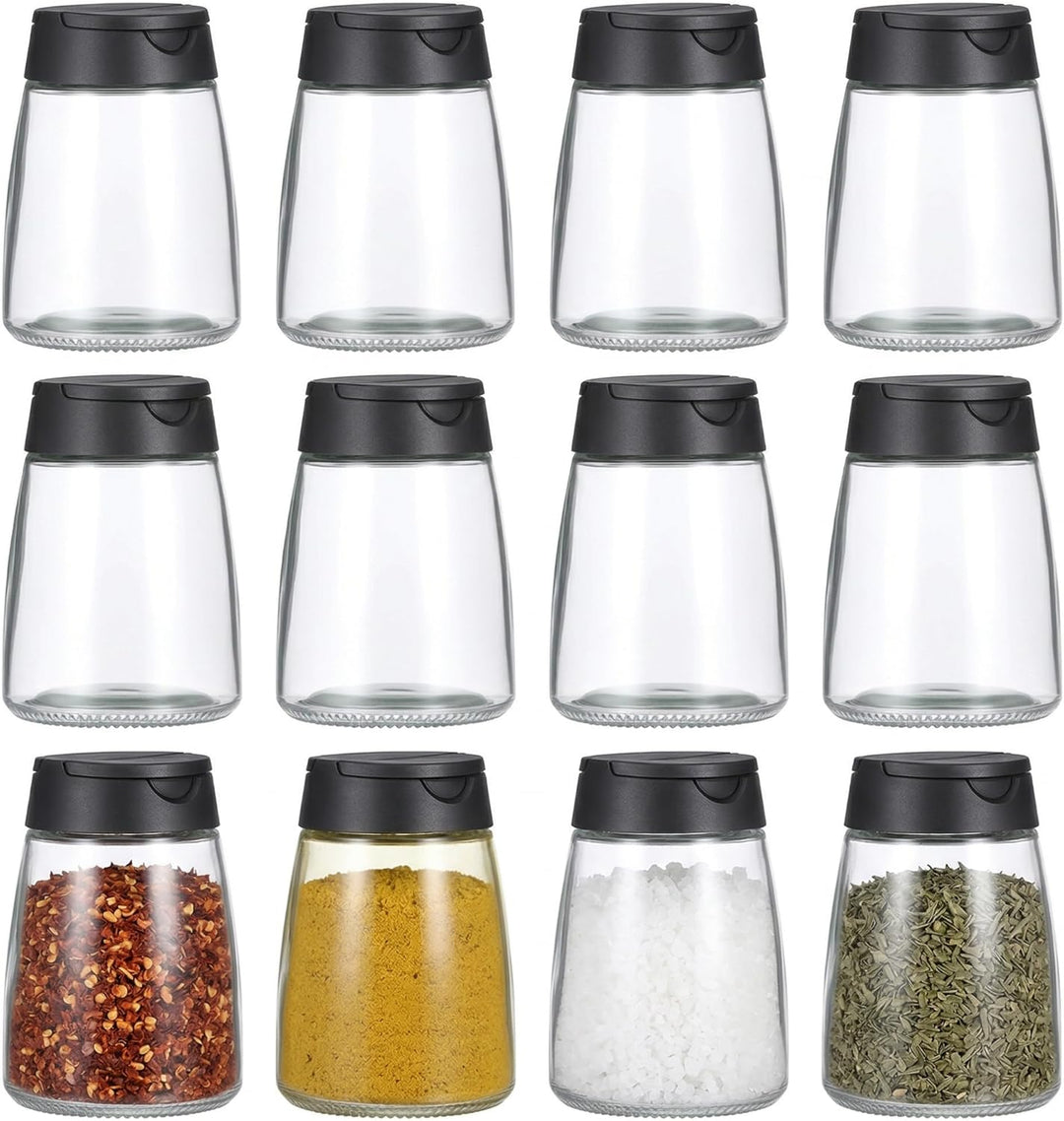 Yardwe 12 Stück Gewürzgläser Glas, Kleine Gewürzdosen mit Doppeldeckel Schwarz, 150ml Gewürzstreuer