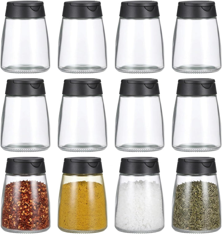Yardwe 12 Stück Gewürzgläser Glas, Kleine Gewürzdosen mit Doppeldeckel Schwarz, 150ml Gewürzstreuer