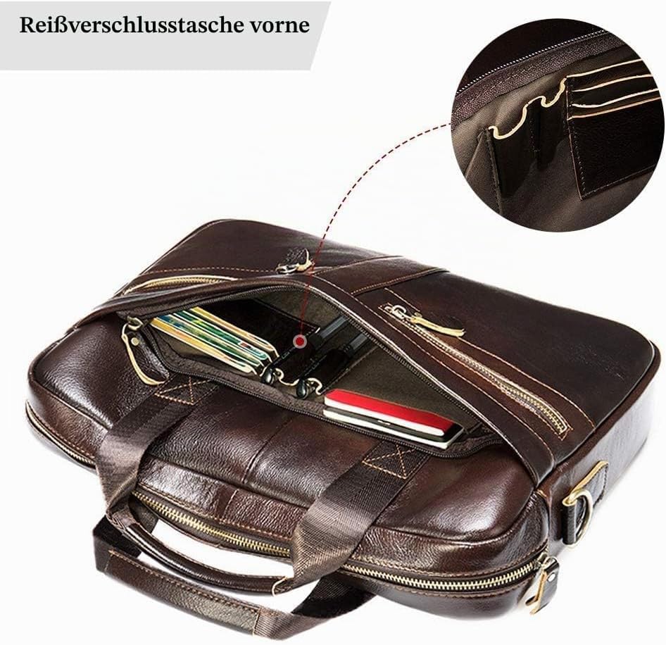 Businesstasche Herren Leder Aktentasche Männer Handtasche Vintage Laptoptasche Arbeitstasche Umhänge