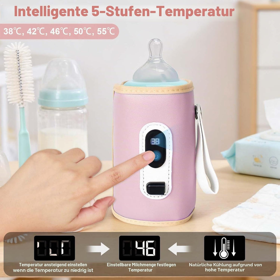 USB Tragbarer Babyflaschenwärmer mit LCD Display, Flaschenwärmer Baby Temperatur, Hält Flüssigkeiten