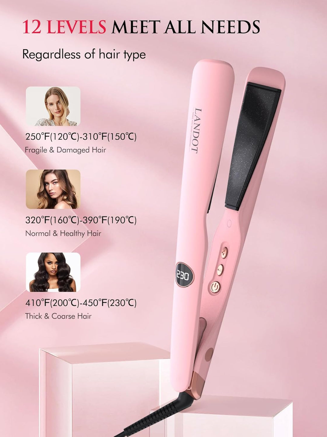 LANDOT 2-in-1 Glätteisen Lockenstab Kombi: Perfekt zum Glätten, Locken & Wellen | Turmalin-Keramik,