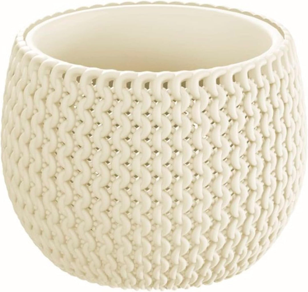 Maceta redonda con deposito Splofy Bowl de plastico en color crema 47,8 (largo) x 47,8 (ancho) x 30