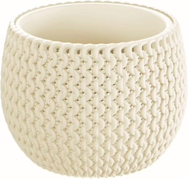 Maceta redonda con deposito Splofy Bowl de plastico en color crema 47,8 (largo) x 47,8 (ancho) x 30