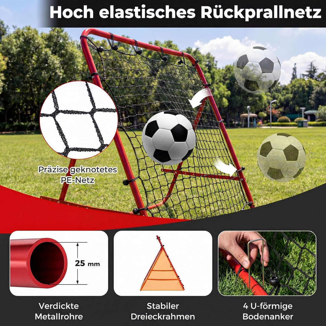 COSTWAY Rebounder für Fussball, 100 x 100 cm Rebound Netz faltbar mit verstellbaren Winkeln, Fussbal
