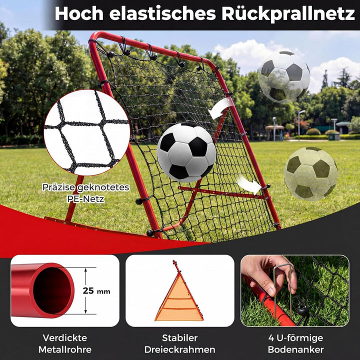 COSTWAY Rebounder für Fussball, 100 x 100 cm Rebound Netz faltbar mit verstellbaren Winkeln, Fussbal