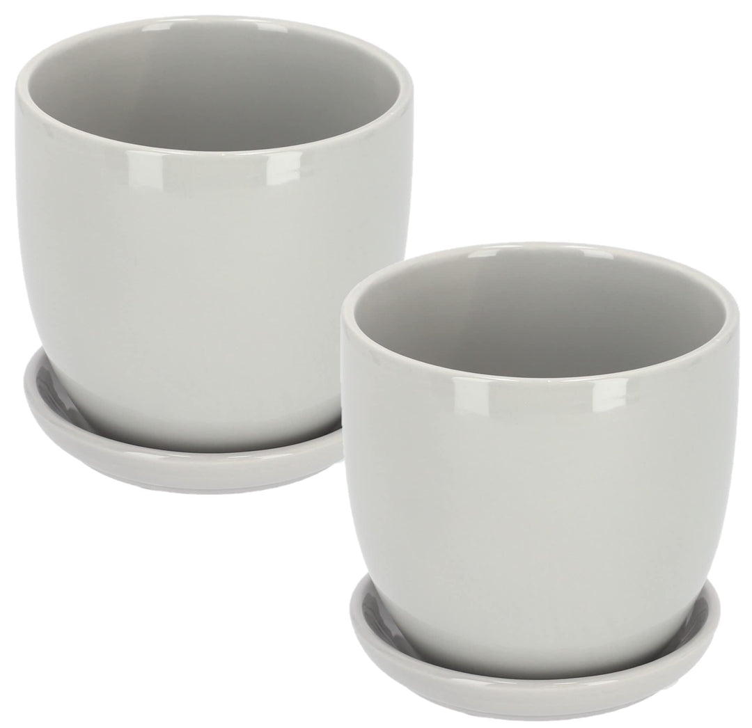 KOTARBAU® 2er Set Keramik Blumentopf Übertopf für Blumen Pflanzen ⌀ 20 cm mit Tropfschale Grau ⌀ 20