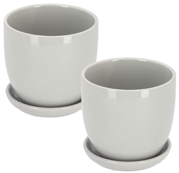 KOTARBAU® 2er Set Keramik Blumentopf Übertopf für Blumen Pflanzen ⌀ 20 cm mit Tropfschale Grau ⌀ 20