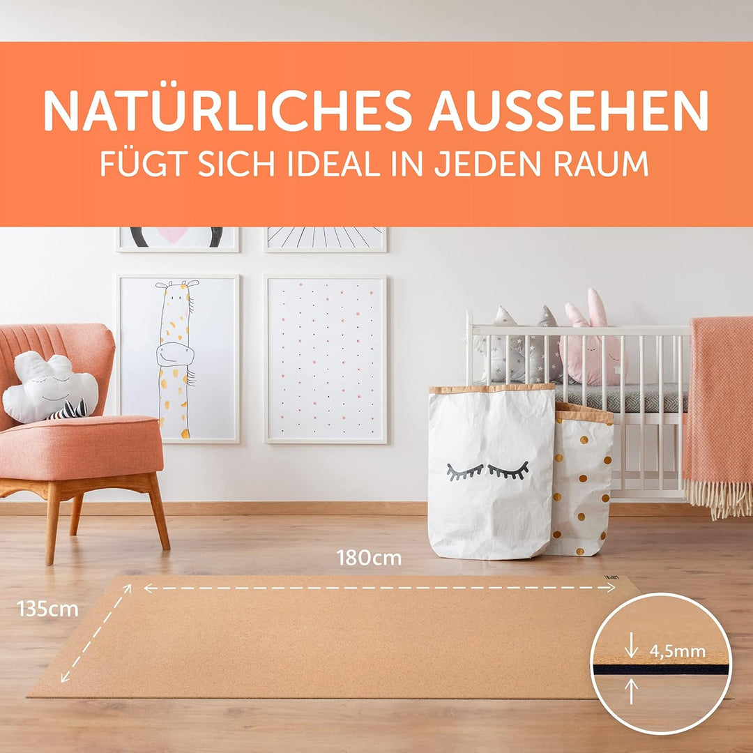 Famifidus Krabbelmatte Baby schadstofffrei - Kinder Spielmatte aus Kork & Naturkautschuk - 80 x 80 c