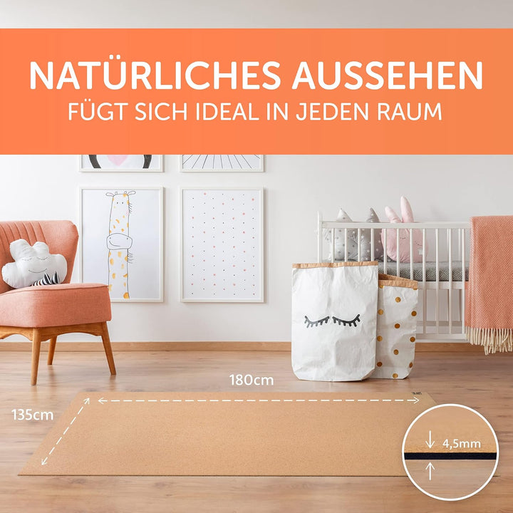 Famifidus Krabbelmatte Baby schadstofffrei - Kinder Spielmatte aus Kork & Naturkautschuk - 80 x 80 c