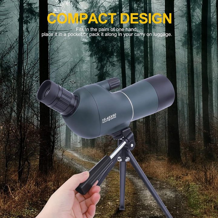 15-45x50 Spektiv mit Stativ, Tragetasche und Smartphone Adapter, HD Wasserdichtes Monokularfernrohr
