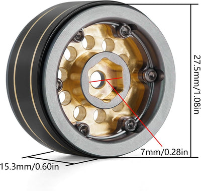 INJORA 1.0" Beadlock Felgen Schwarz Beschichtet Messing Felgen für 1/24 1/18 RC Crawler Car Axial SC