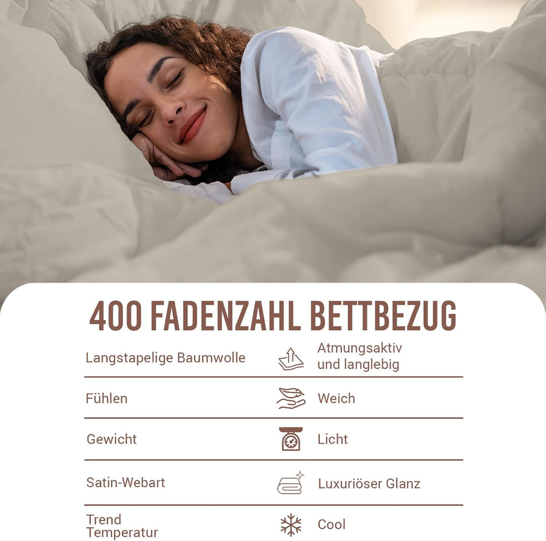 Pizuna 400 Fadenzahl aus Baumwolle Bettwäsche Einfach Taupe, 100% Langstaple Baumwolle Bettbezug und
