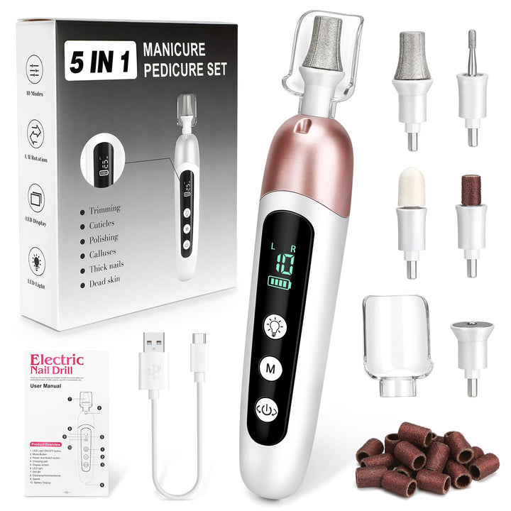 Maniküre Pediküre Set mit 10-Gang und LED Licht,Tragbare Elektrische Nagelfeile 2000 mAh Wiederaufla