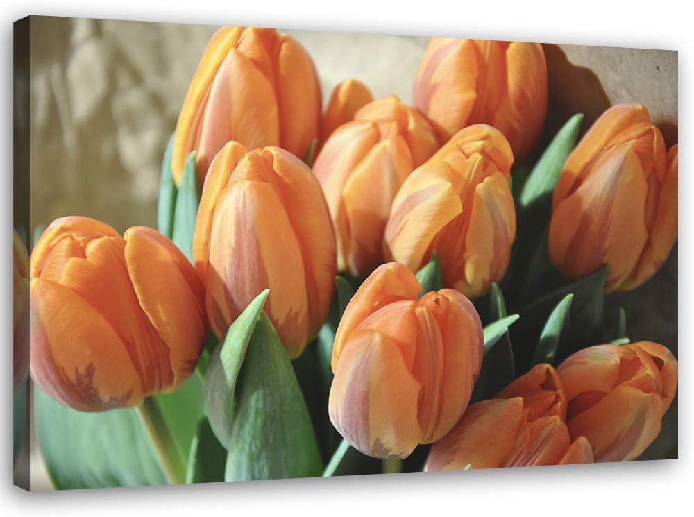 Leinwandbild XXL Tulpen Wandbild Kunst Pflanze Orange 120x80 cm Leinwandbild 120x80 cm Orange_B, Lei