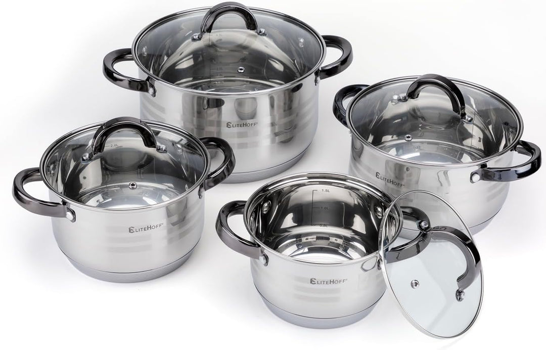 EliteHoff Topfset Induktion, Kochtopf Set mit Glasdeckel, 7-lagiger Edelstahl Topf und Pfannenset mi