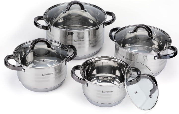 EliteHoff Topfset Induktion, Kochtopf Set mit Glasdeckel, 7-lagiger Edelstahl Topf und Pfannenset mi