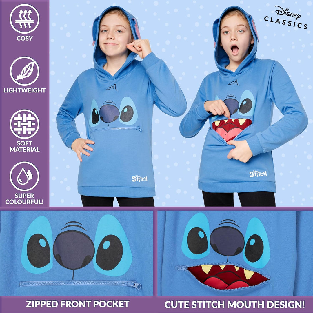 Disney Hoodie für Mädchen, Coole Pullover für Kinder und Jugendliche - Mädchen Geschenke (Blau Stitc