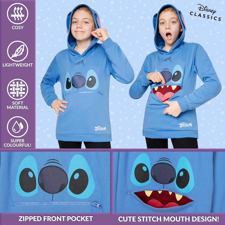 Disney Hoodie für Mädchen, Coole Pullover für Kinder und Jugendliche - Mädchen Geschenke (Blau Stitc