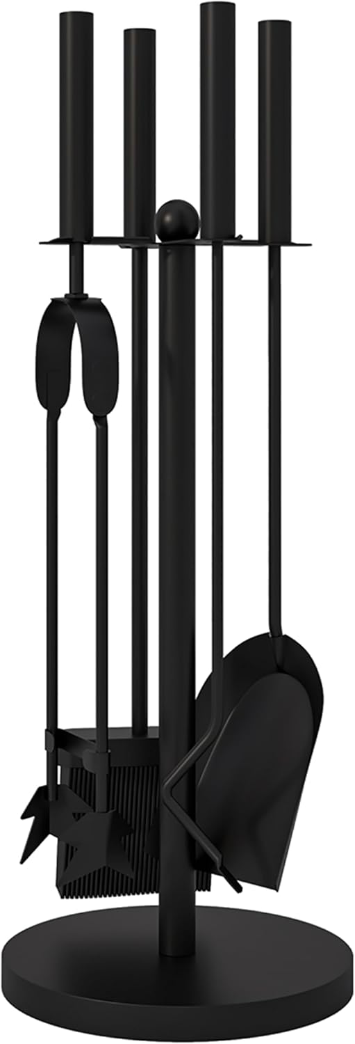 Kingson Kaminbesteck 5-teilig schwarz - Ø 20 x 48 cm - Kaminofen Zubehör - Komplettes Kaminbesteck f
