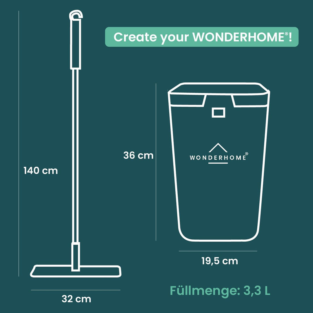 WONDERHOME - Bodenwischer Set mit Eimer - trennt Schmutz - von Frischwasser - innovatives 3 Kammer W