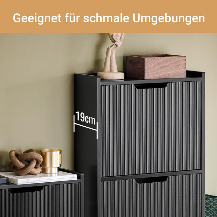 SoBuy Schuhschrank schmal mit 3 Klappen Platzsparender Schuhkipper Hoch Kommode Schuhregal geschloss