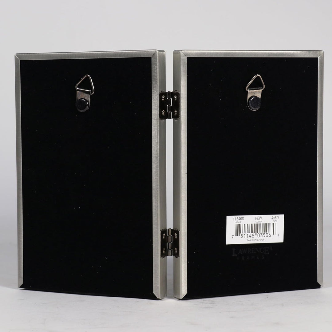 Lawrence Frames Doppel-Bilderrahmen mit Scharnier, 10 x 15 cm, Antik-Zinn-Design zinnfarben 4 Inches