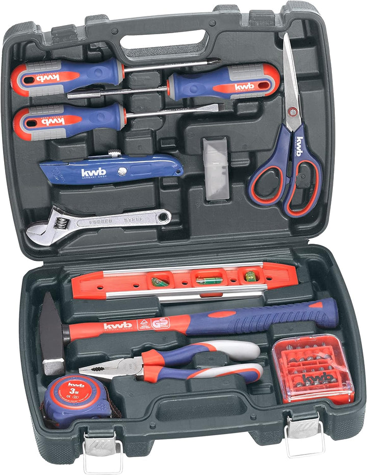 kwb Werkzeug-Koffer inkl. Werkzeug-Set, 40-teilig, gefüllt, robust und hochwertig, ideal für den Hau