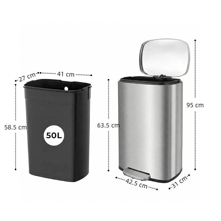 LIFERUN Mülleimer 50l aus Edelstahl, Abfalleimer mit Deckel, Soft-Close Tretmülleimer, Grosser Trete