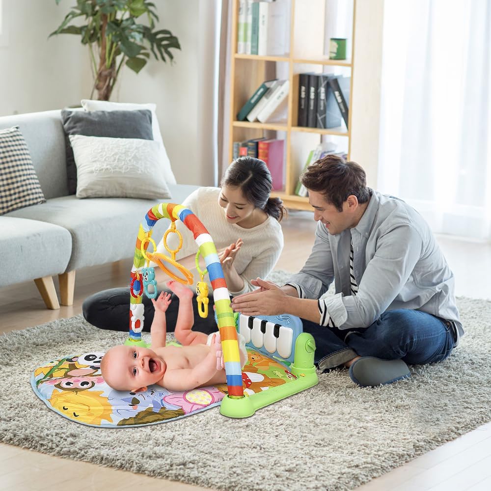 Krabbeldecke für Babys, mit Spielbögen, bunt, mit niedlichen Motiven, die Babys anziehen, A-Grün, A-