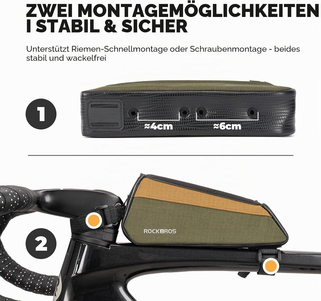 ROCKBROS Fahrrad Rahmentasche für Schnellen Zugriff, Kratzfest & Abriebfest Oberrohrtasche mit Refle